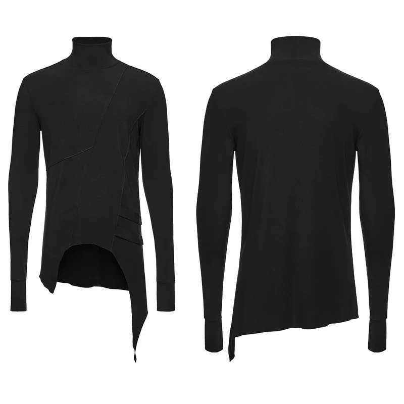 Gothic Herren-Langarmshirt mit asymmetrischem Rollkragen