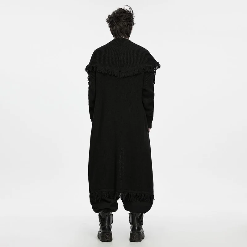 Gothic-Strickjacke für Herren mit Blumenmuster, geprägten Knöpfen, großer Tasche, Reverskragen und Fransen