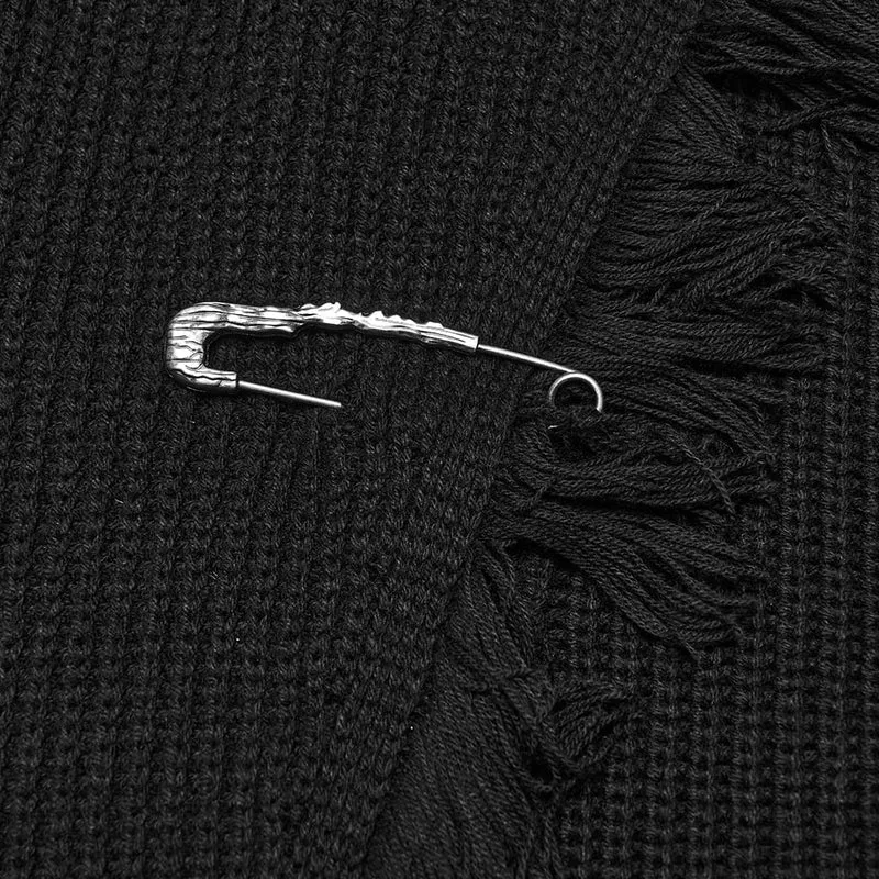 Gothic-Strickjacke für Herren mit Blumenmuster, geprägten Knöpfen, großer Tasche, Reverskragen und Fransen