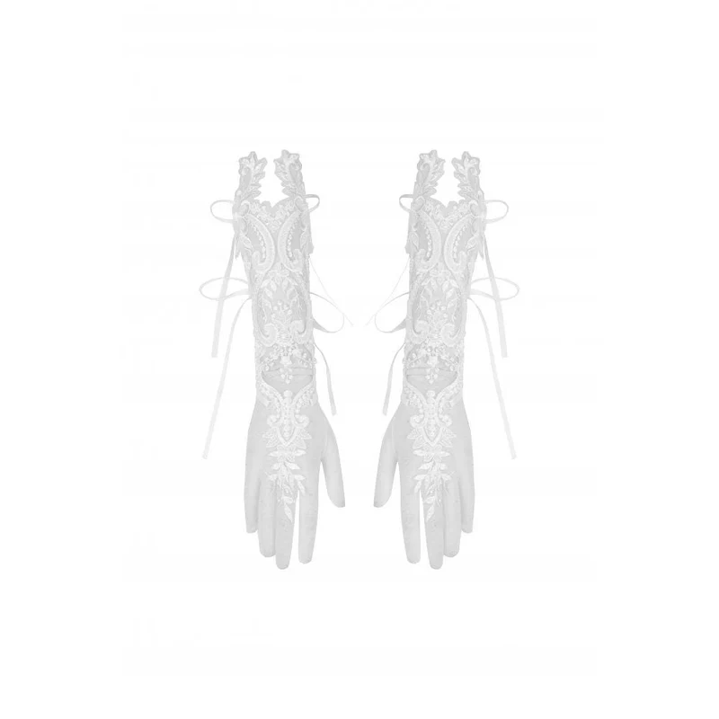 Gothic Riemchen Handschuhe für Damen mit Blumenstickerei