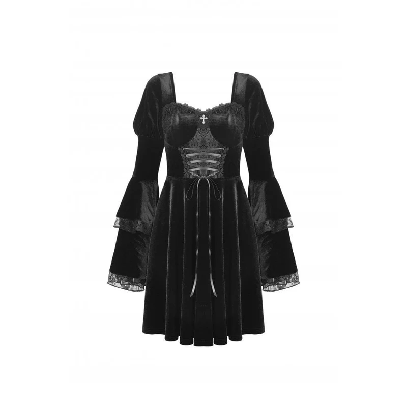 Gothic-Hochzeitskleid für Damen mit mehrlagigen Ärmeln und Spitzeneinsatz