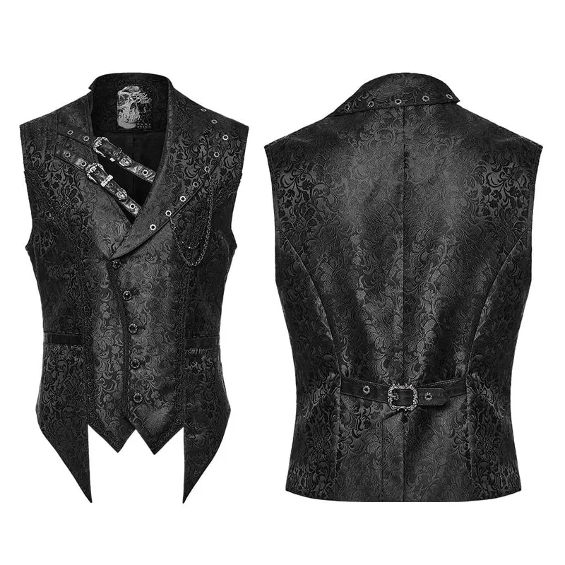 Gothic-Weste für Herren mit Ösenschnalle, Ketten-Jacquardmuster