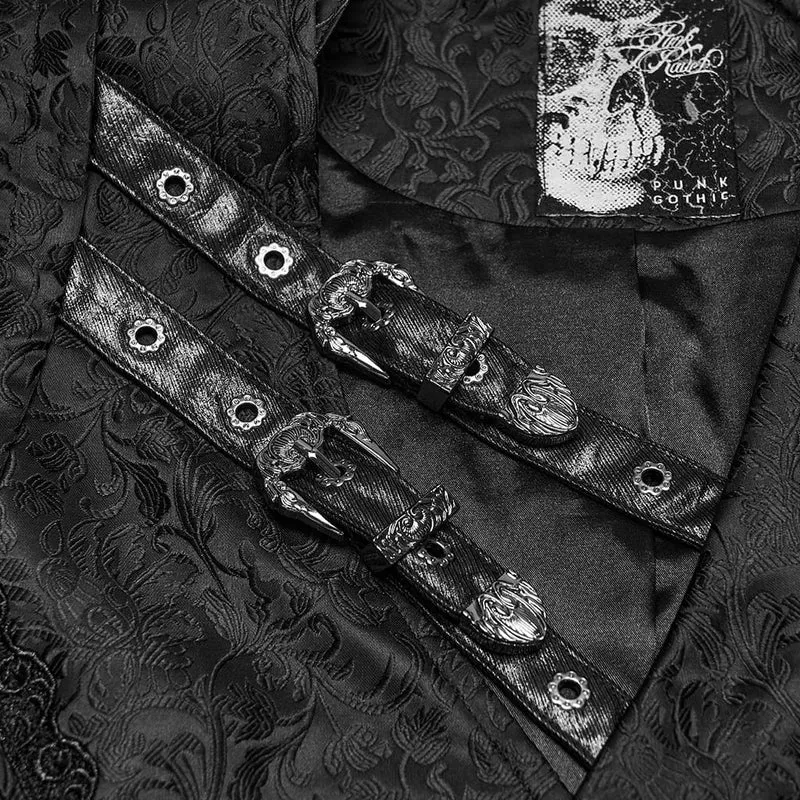 Gothic-Weste für Herren mit Ösenschnalle, Ketten-Jacquardmuster