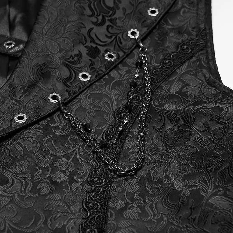 Gothic-Weste für Herren mit Ösenschnalle, Ketten-Jacquardmuster