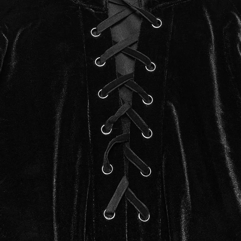 Gothic-Samtoberteil für Herren mit Stehkragen, Schnürung und Laternenärmeln