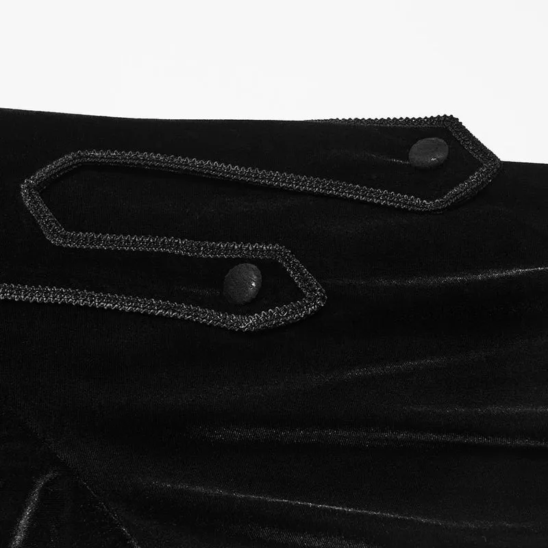 Gothic-Samtoberteil für Herren mit Stehkragen, Schnürung und Laternenärmeln