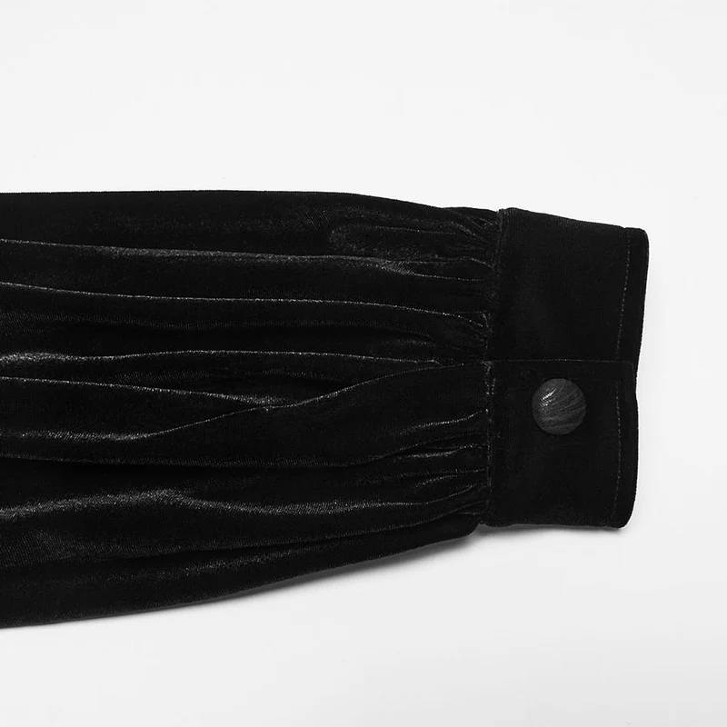 Gothic-Samtoberteil für Herren mit Stehkragen, Schnürung und Laternenärmeln