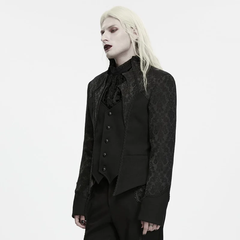 Gothic-Herrenjacke mit Stehkragen, einreihig, Jacquardmuster.