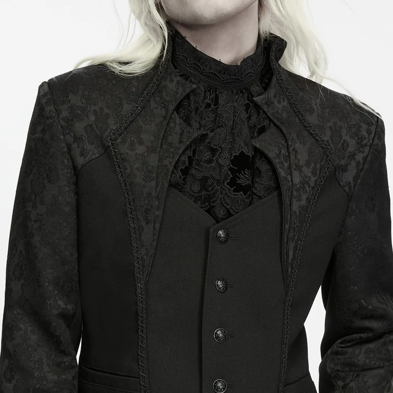 Gothic-Herrenjacke mit Stehkragen, einreihig, Jacquardmuster.