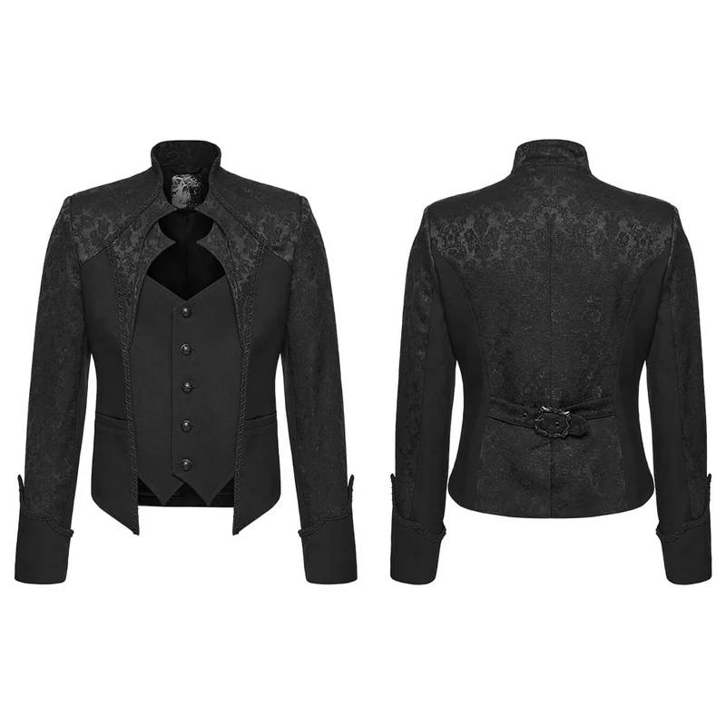 Gothic-Herrenjacke mit Stehkragen, einreihig, Jacquardmuster.