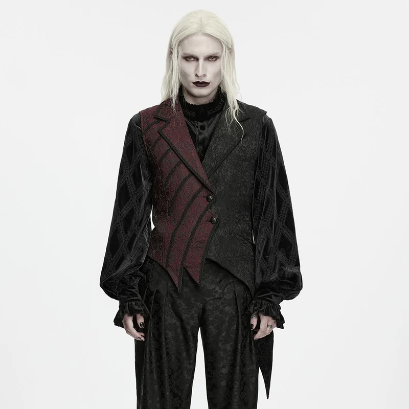 Gothic-Weste für Herren mit zweifarbigem Revers, Jacquard-Muster und asymmetrischem Schnitt