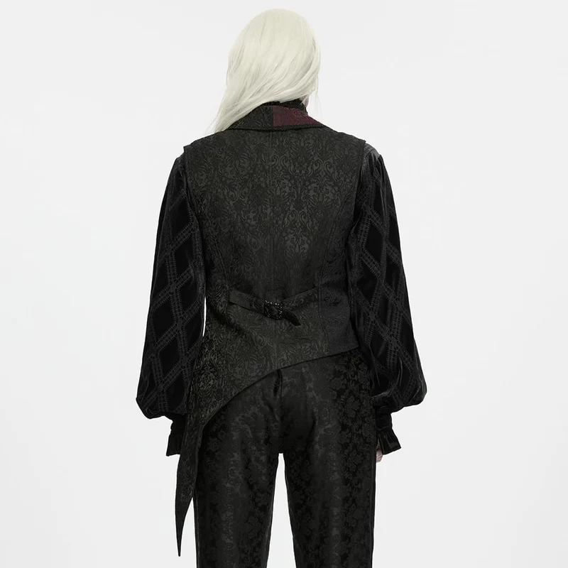 Gothic-Weste für Herren mit zweifarbigem Revers, Jacquard-Muster und asymmetrischem Schnitt