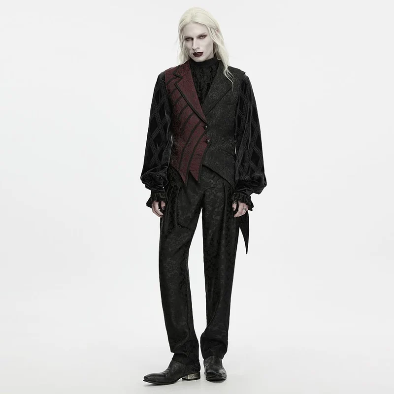 Gothic-Weste für Herren mit zweifarbigem Revers, Jacquard-Muster und asymmetrischem Schnitt