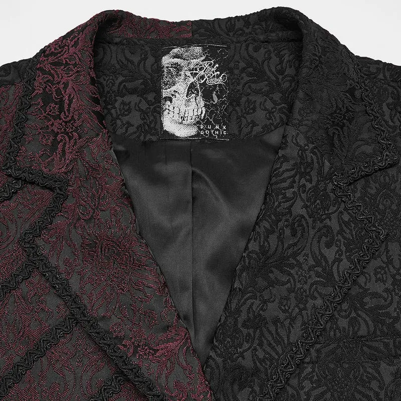 Gothic-Weste für Herren mit zweifarbigem Revers, Jacquard-Muster und asymmetrischem Schnitt
