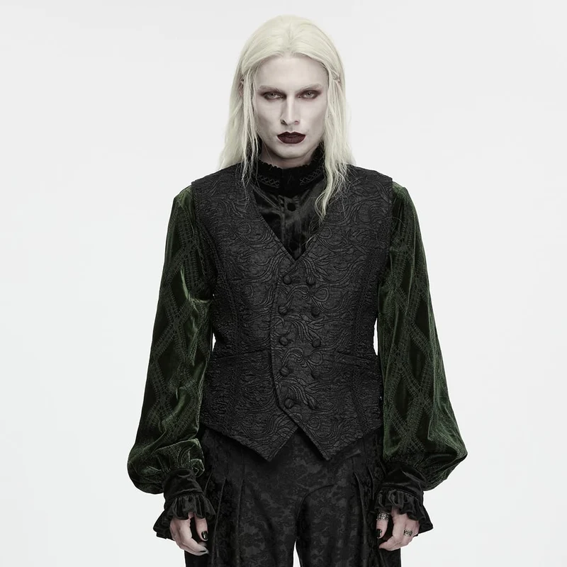 Gothic-Weste für Herren, doppelreihig, Jacquardmuster