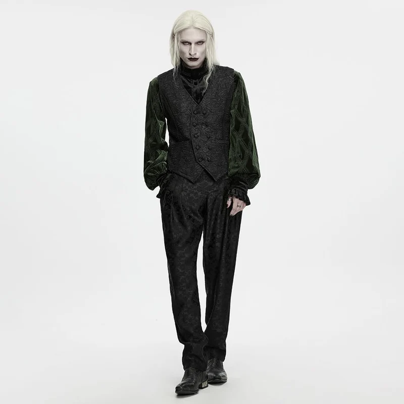 Gothic-Weste für Herren, doppelreihig, Jacquardmuster
