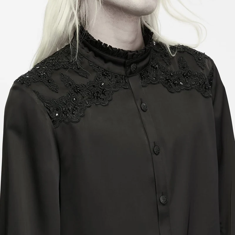 Gothic-Herrenhemd mit Pailletten, Perlen, Spitzenapplikationen und Laternenärmeln