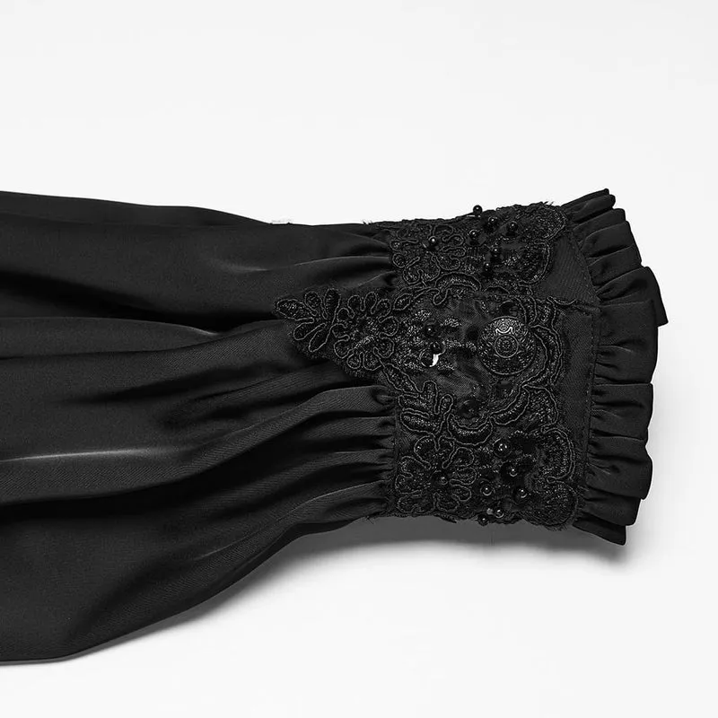 Gothic-Herrenhemd mit Pailletten, Perlen, Spitzenapplikationen und Laternenärmeln