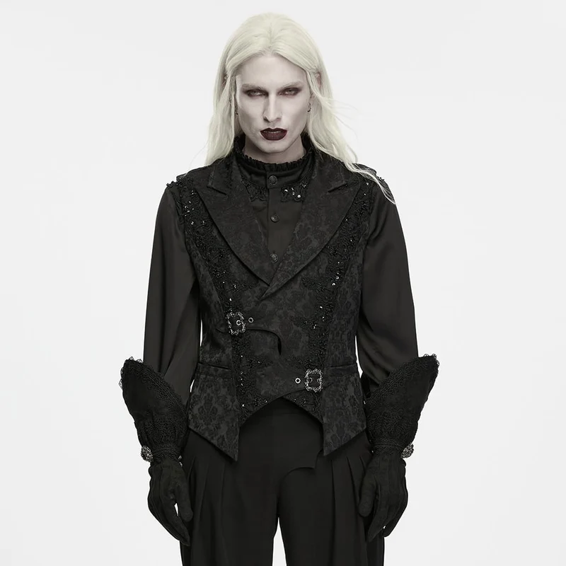 Gothic-Weste für Herren mit bestickter, überlappender Knopfleiste und Schnalle aus Jacquard