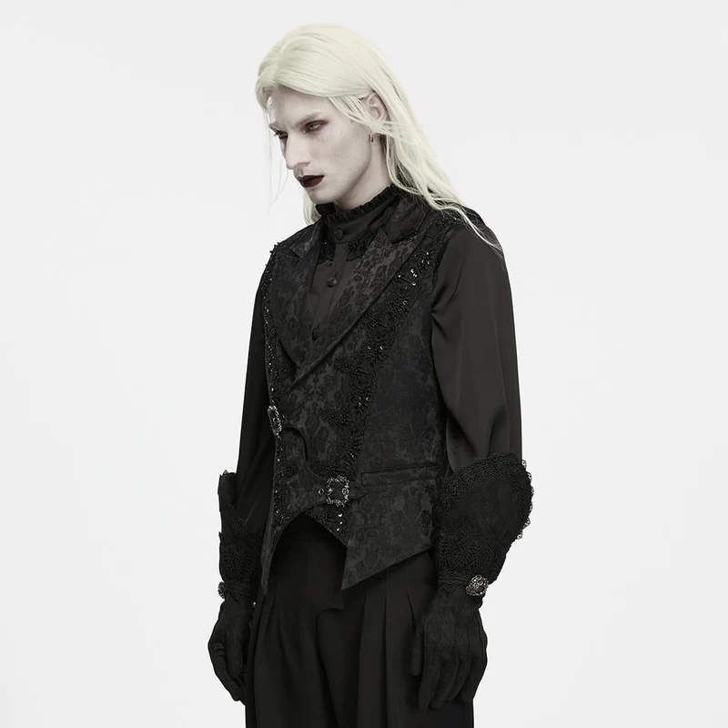 Gothic-Weste für Herren mit bestickter, überlappender Knopfleiste und Schnalle aus Jacquard