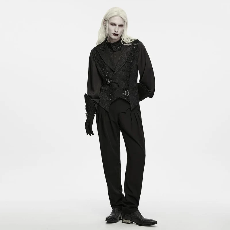 Gothic-Weste für Herren mit bestickter, überlappender Knopfleiste und Schnalle aus Jacquard