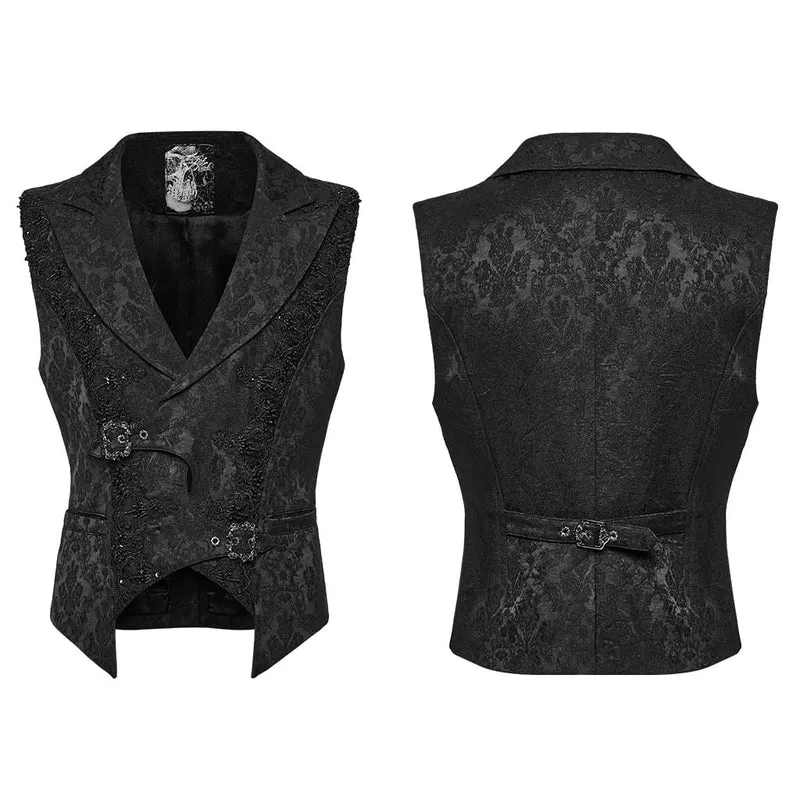 Gothic-Weste für Herren mit bestickter, überlappender Knopfleiste und Schnalle aus Jacquard