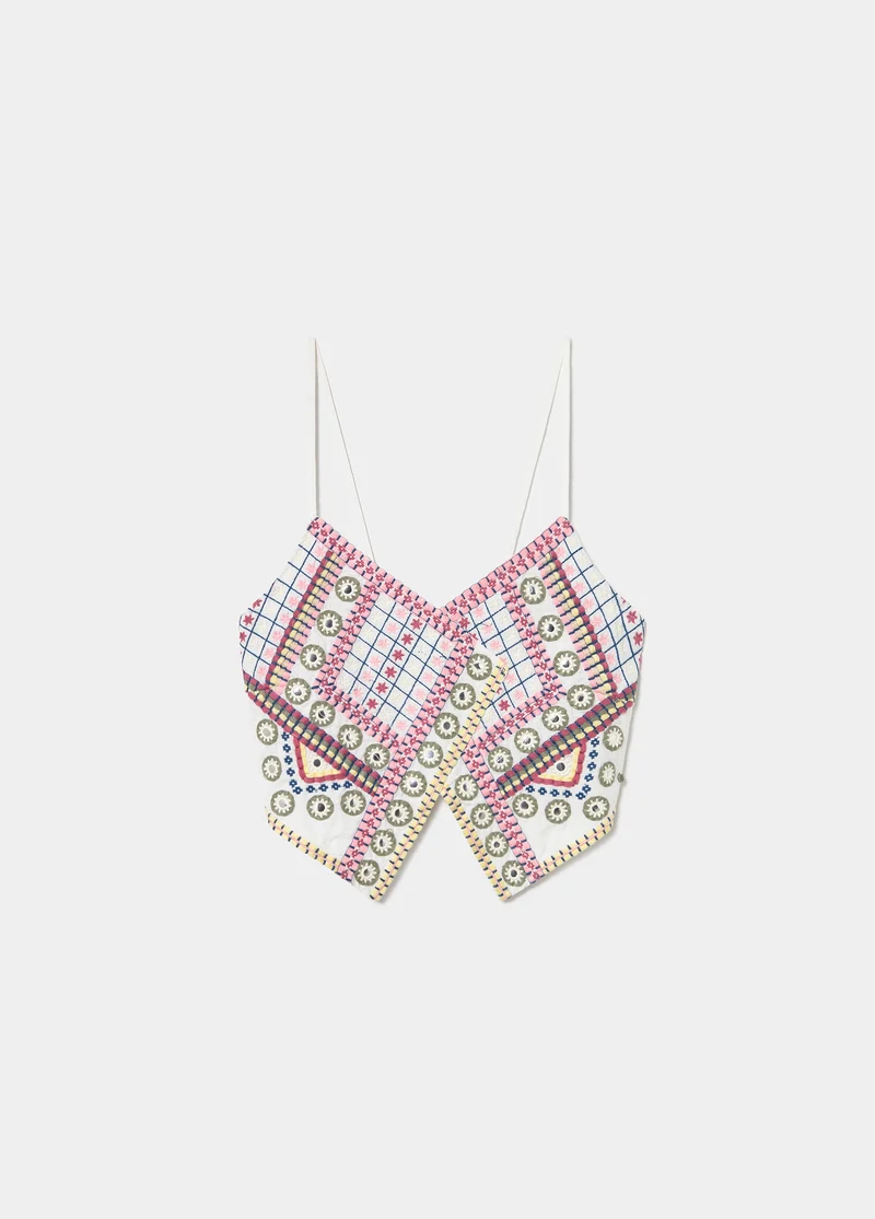 Embroidered strap top
