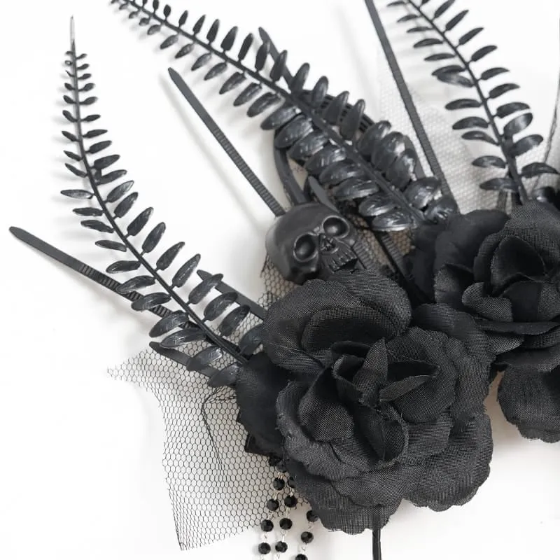 Gothic-Haarreif für Damen mit Kreuz, Rose, Perlen und Fransen