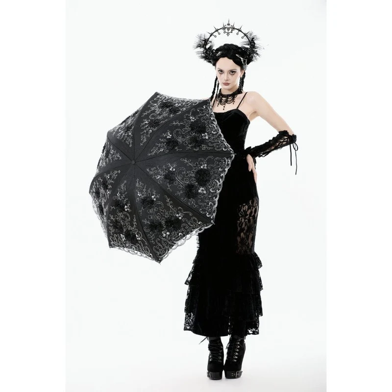 Damen-Regenschirm mit gotischer Spitze und Blumenstickerei