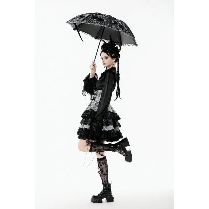 Damen-Regenschirm mit gotischer Spitze und Blumenstickerei