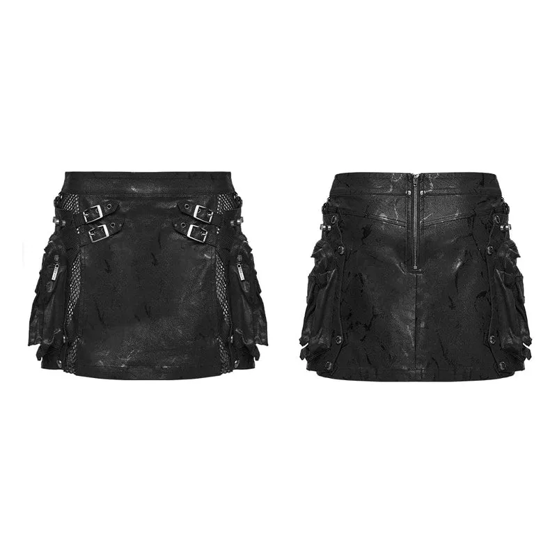 Damen-Rock mit Cyberpunk-Print, Mesh-Einsätzen und abnehmbarer Tasche