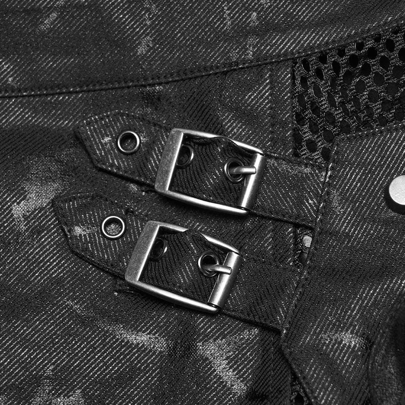 Damen-Rock mit Cyberpunk-Print, Mesh-Einsätzen und abnehmbarer Tasche