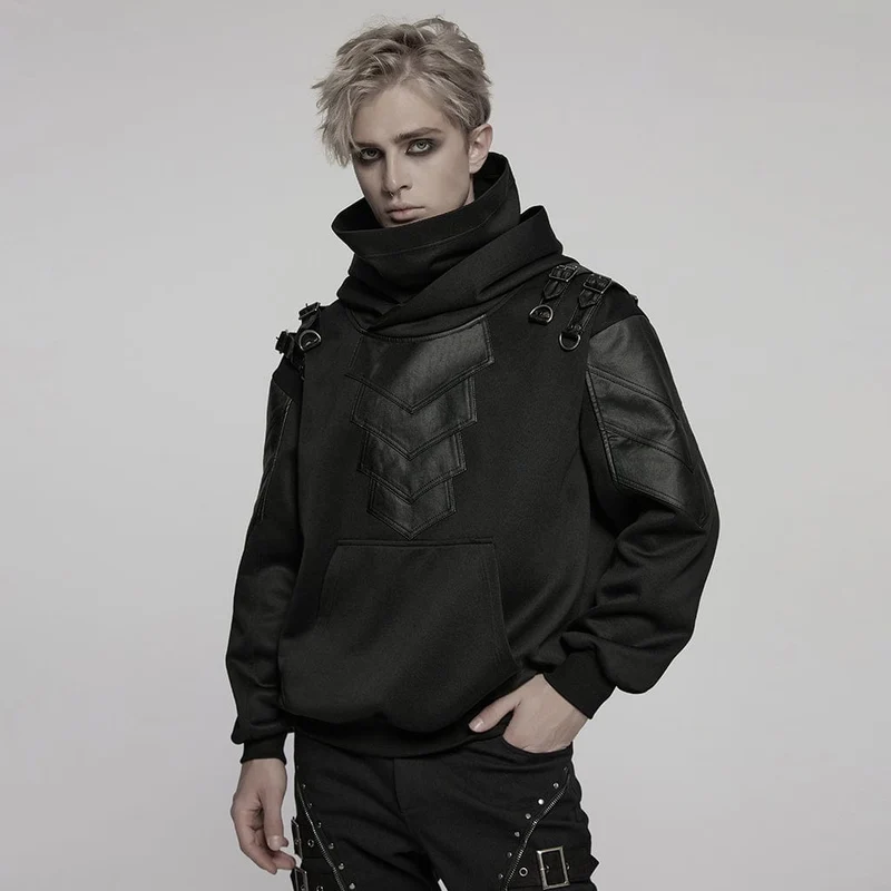 Punk-Hoodies mit Stehkragen und gepanzerten Patches für Herren