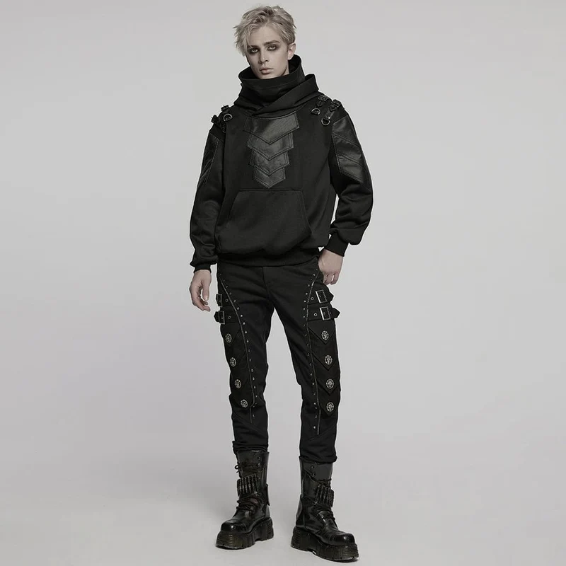 Punk-Hoodies mit Stehkragen und gepanzerten Patches für Herren