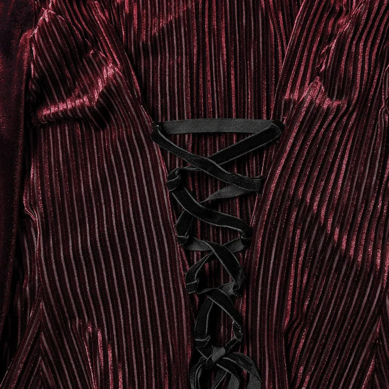 Gothic-Bluse mit Blumenstickerei und Schnürung und Puffärmeln für Damen, Rot