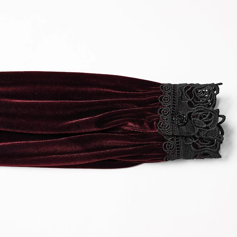 Gothic-Bluse mit Blumenstickerei und Schnürung und Puffärmeln für Damen, Rot