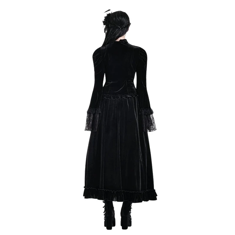 Gothic-Lagenrock aus Samt mit Falten, Mesh-Einsätzen und A-Linien-Design für Damen