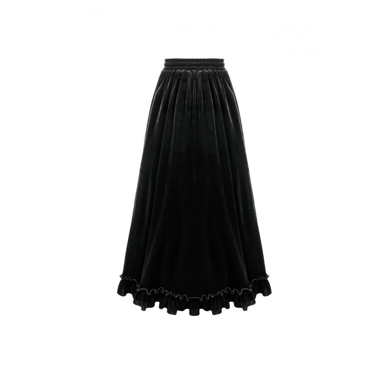 Gothic-Lagenrock aus Samt mit Falten, Mesh-Einsätzen und A-Linien-Design für Damen
