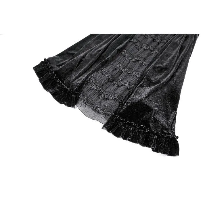 Gothic-Lagenrock aus Samt mit Falten, Mesh-Einsätzen und A-Linien-Design für Damen