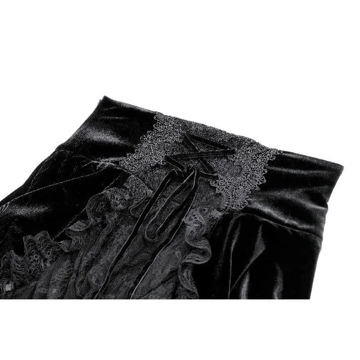 Gothic-Samtrock für Damen mit Schnürung, Rüschen und asymmetrischem Saum
