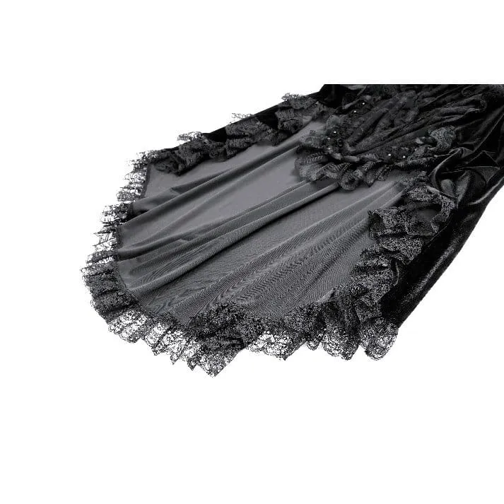 Gothic-Samtrock für Damen mit Schnürung, Rüschen und asymmetrischem Saum