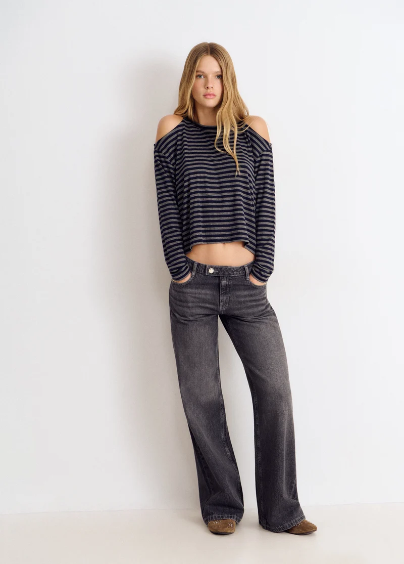 Cut-out striped T-shirt