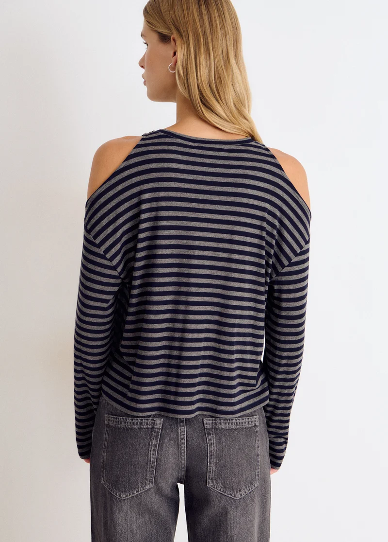 Cut-out striped T-shirt