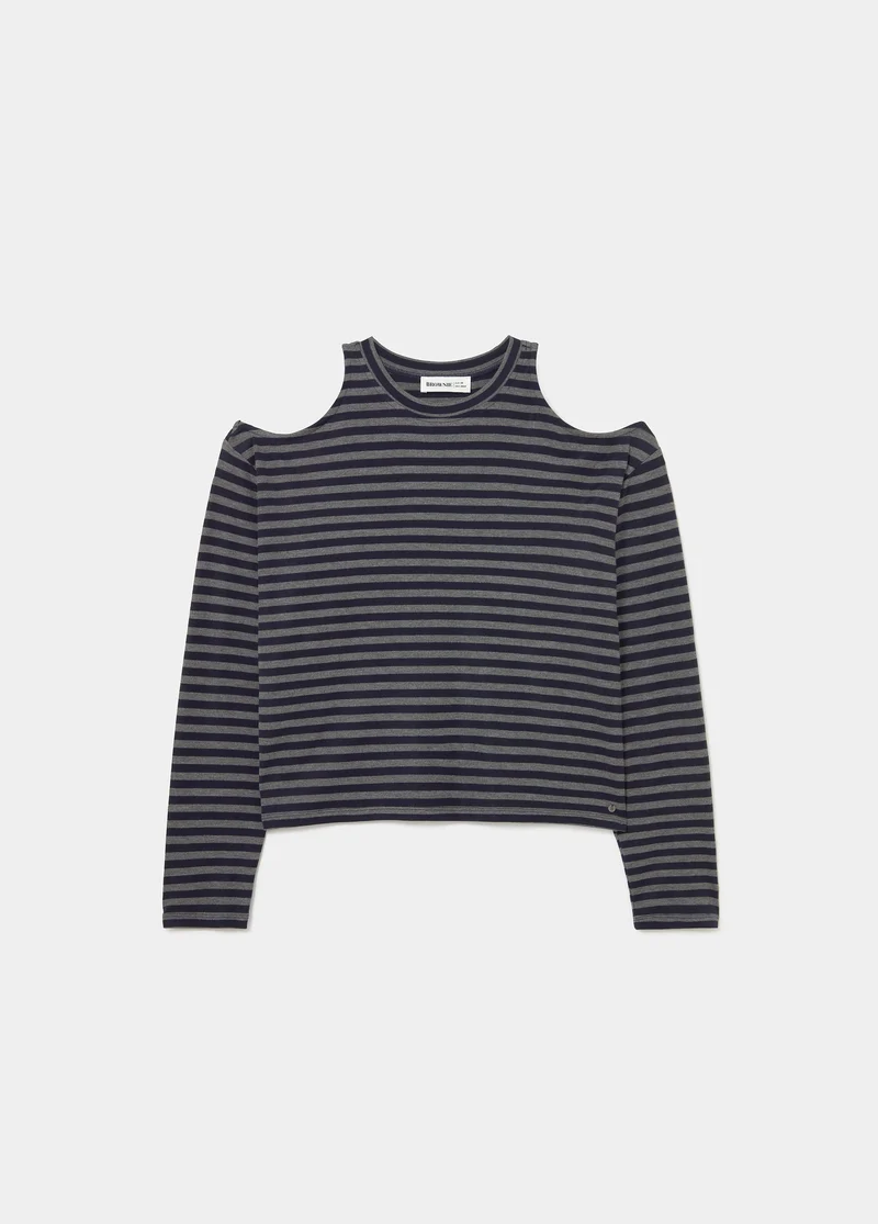 Cut-out striped T-shirt