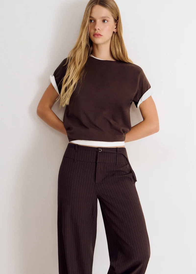 Wide-waist pinstripe trousers