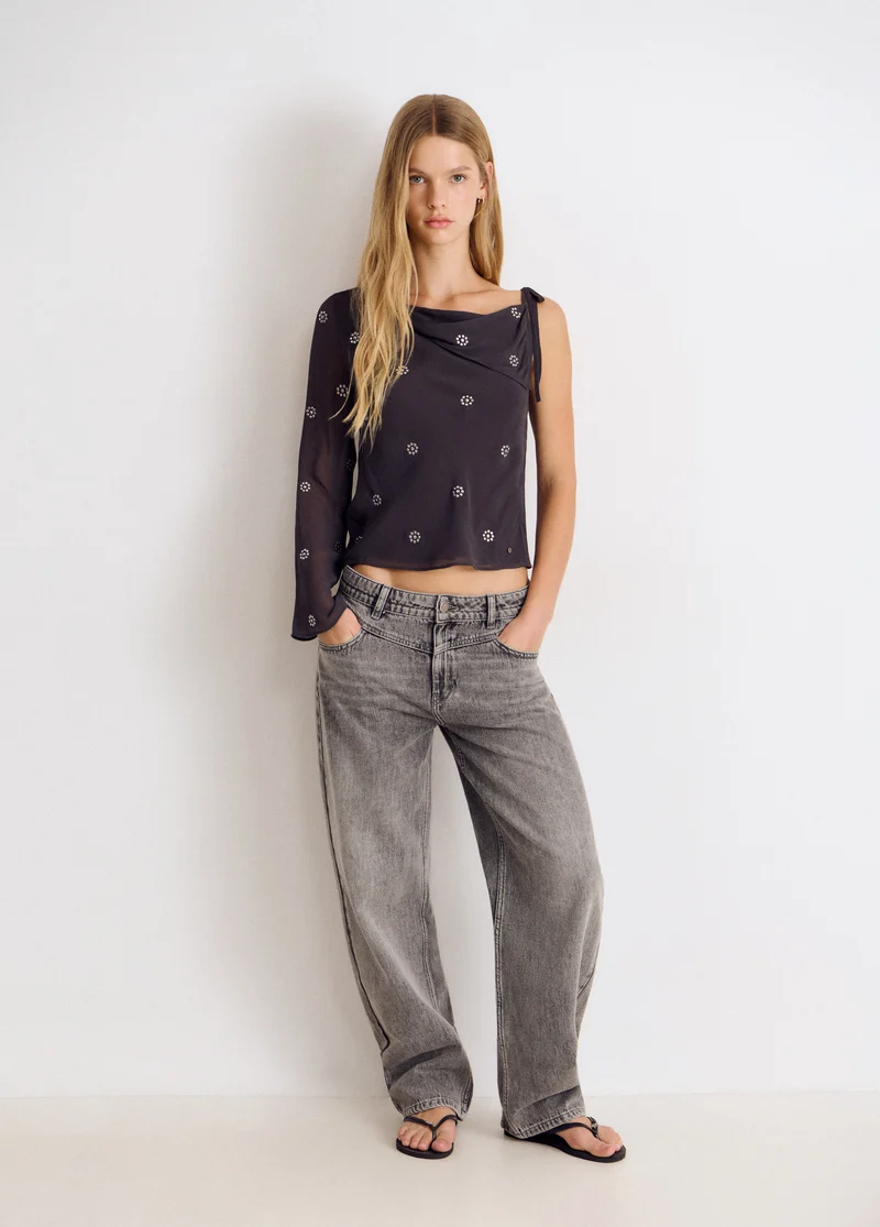 Notched-lapel blouse with studs