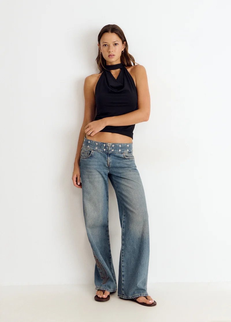 Halter-neck waterfall choker top
