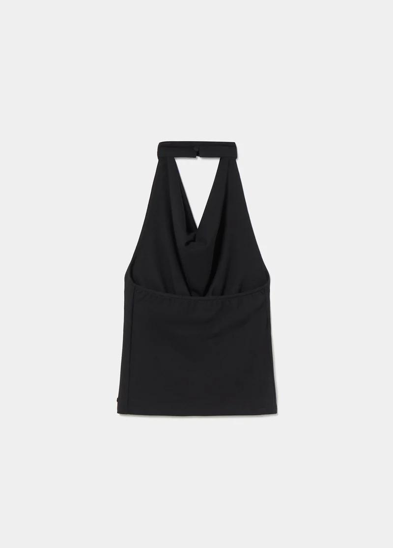 Halter-neck waterfall choker top