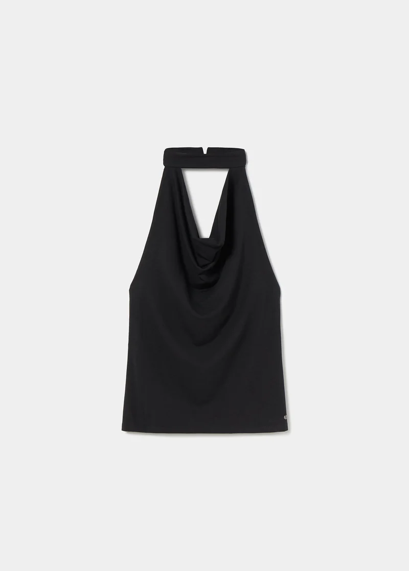Halter-neck waterfall choker top