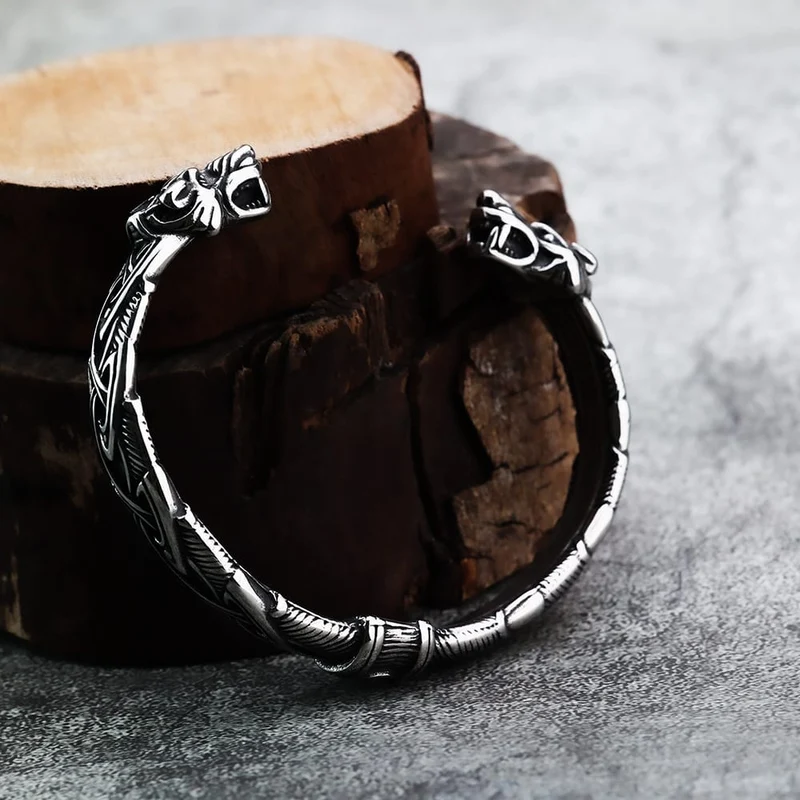 Offenes Armband mit Punk-Wolfskopf-Motiv für Herren